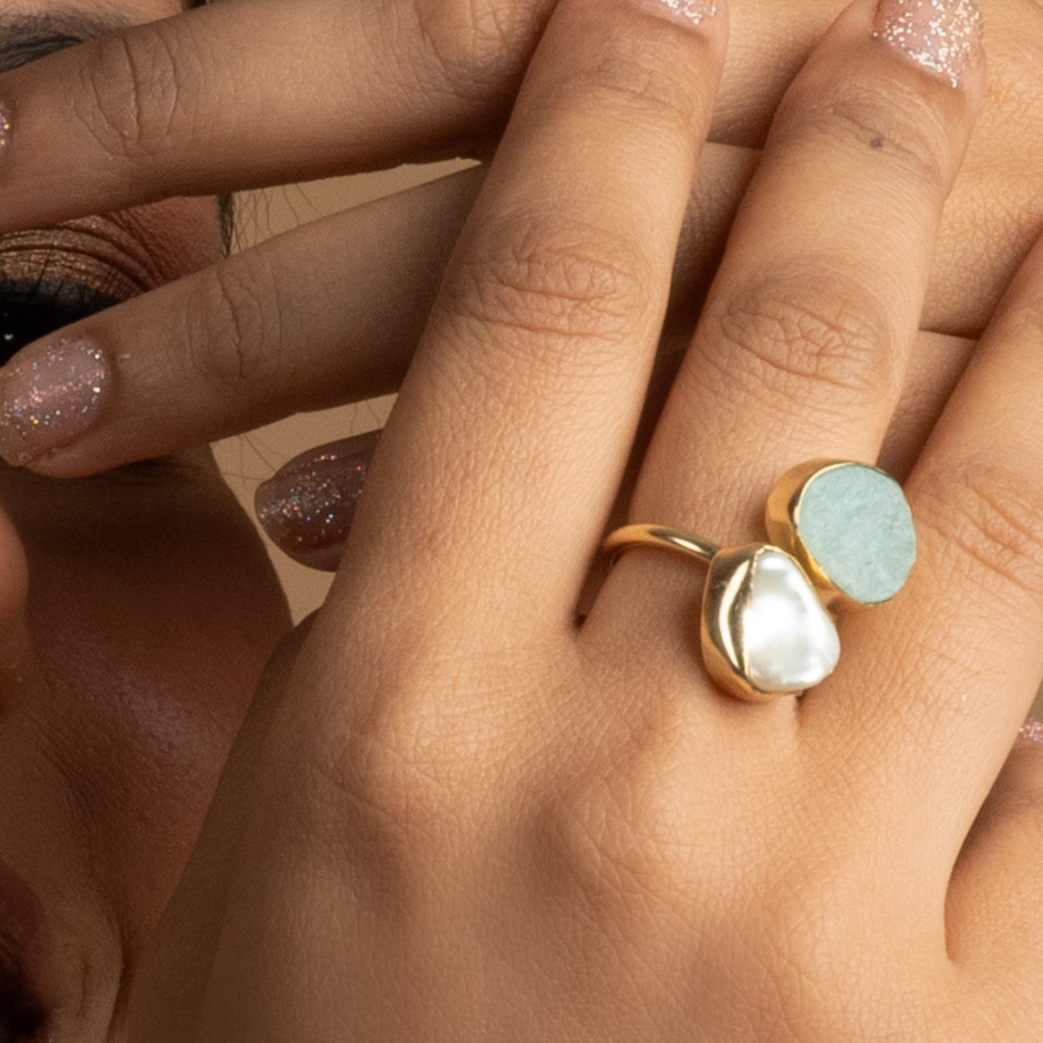 Pearl & Gemstone Adjustable Ring