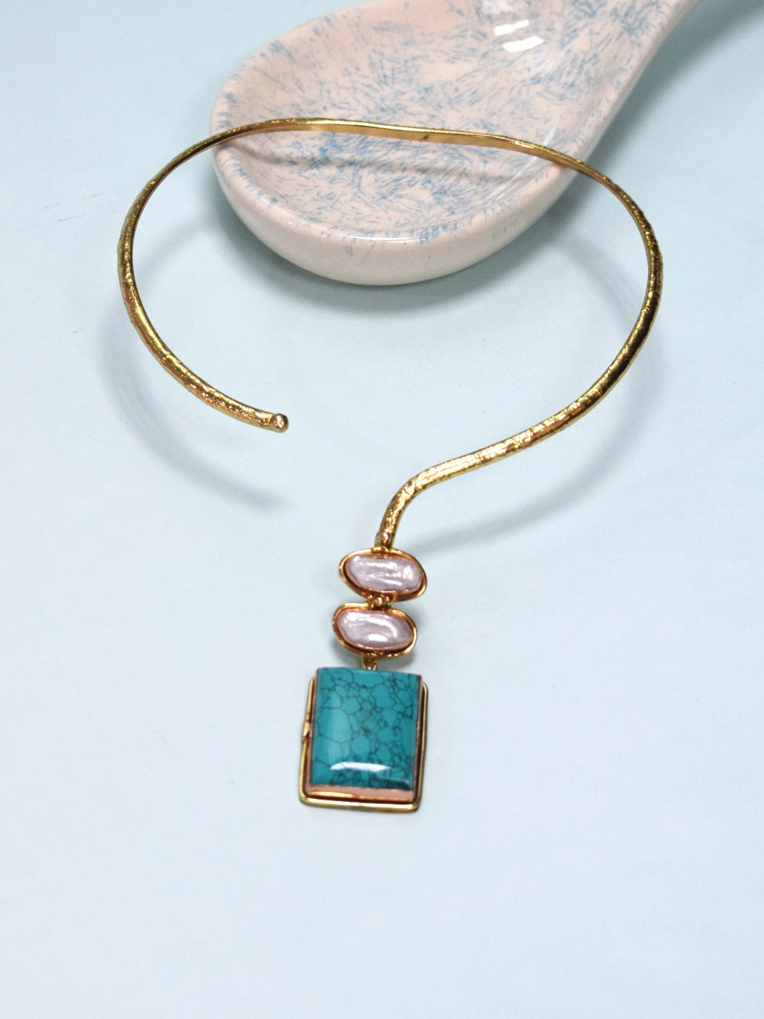 Gold Plated Turquoise Pendant Necklace - QUEENS JEWELS