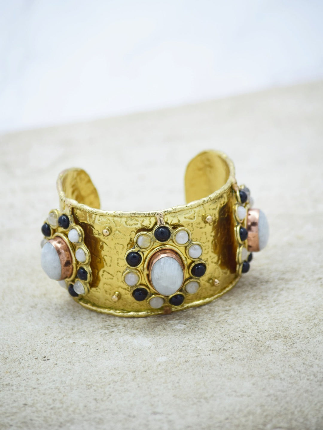 Floral Semi Precious Stone Adjustable Cuff - QUEENS JEWELS