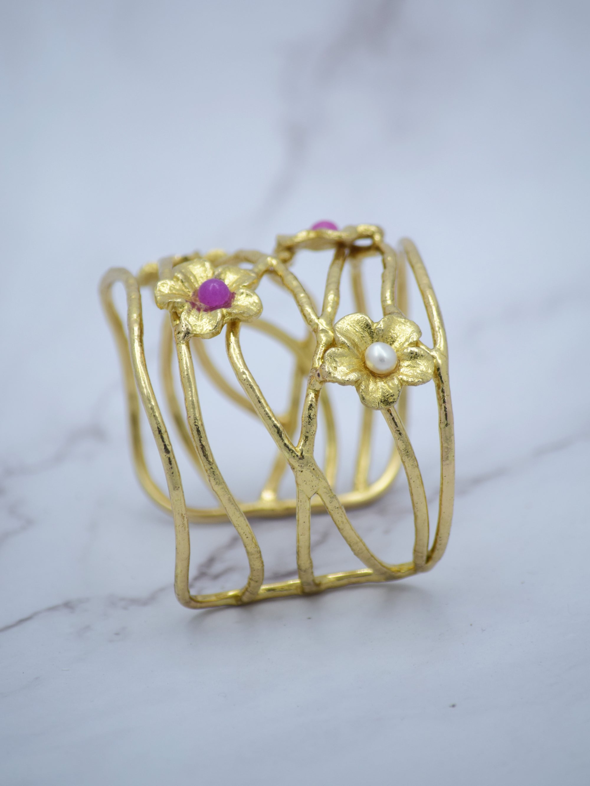 3D Flower Motif Statement Cuff - QUEENS JEWELS