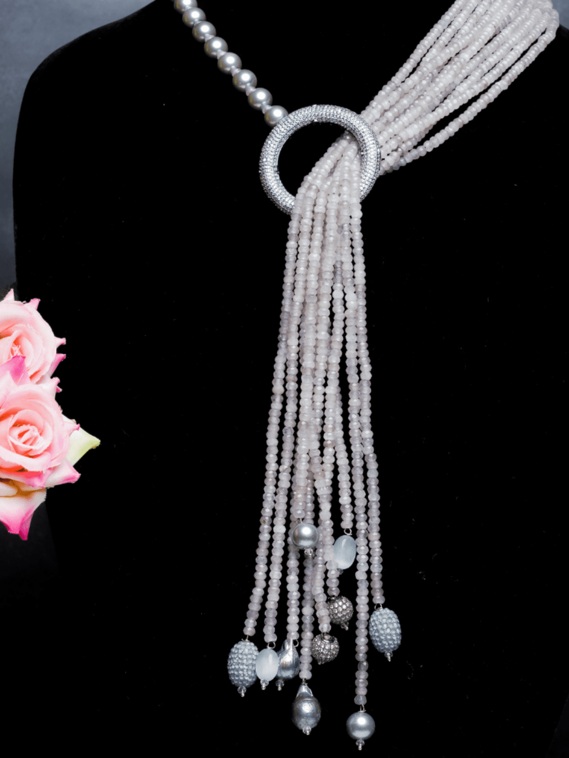 Silver Multi String Necklace (40 inches) - QUEENS JEWELS