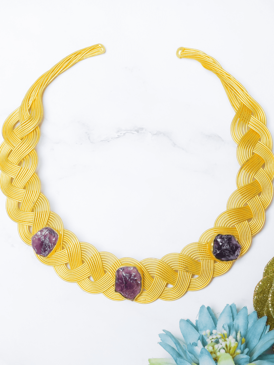 3D Gold Plated Amethyst Choker - QUEENS JEWELS