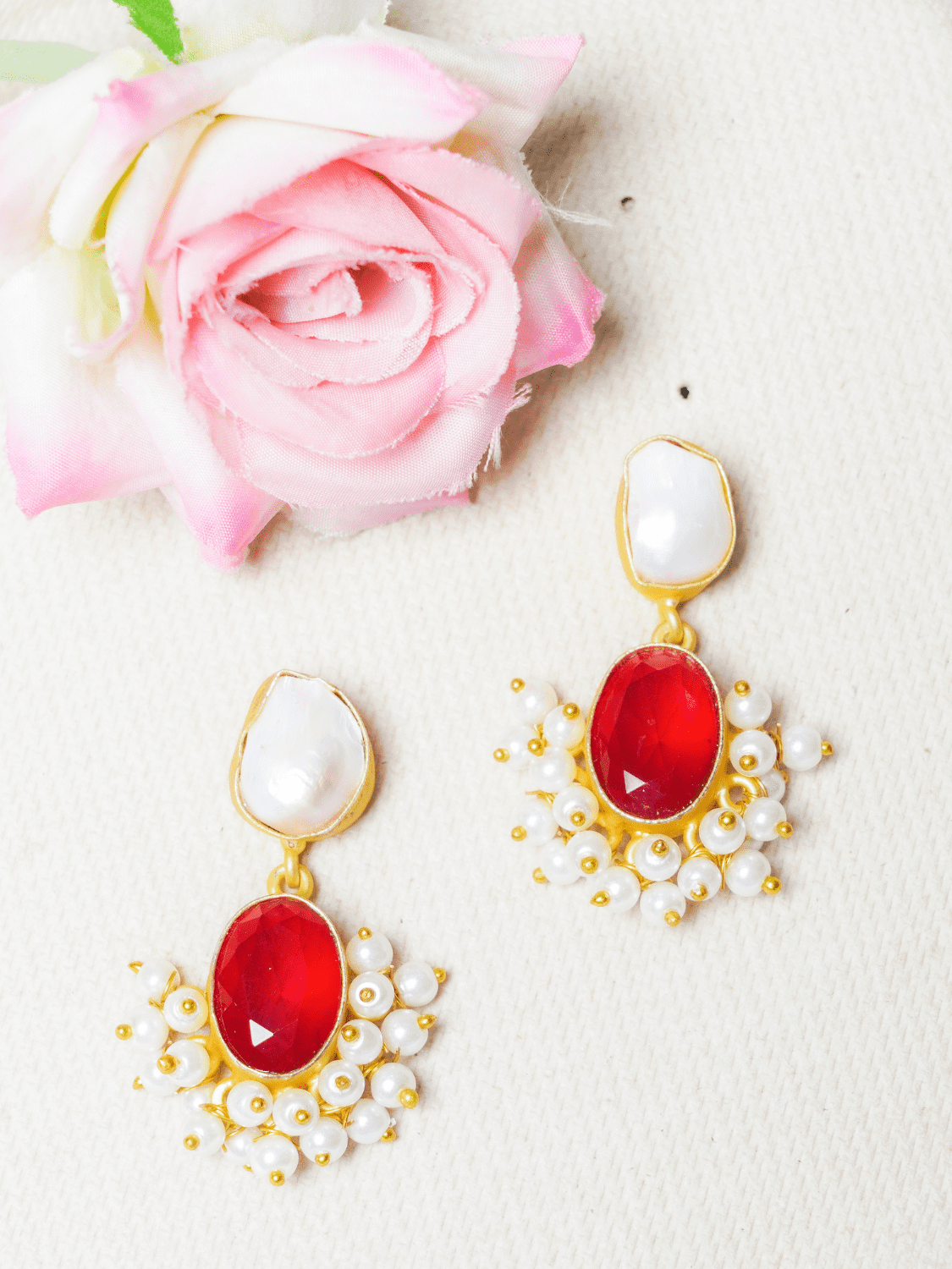 Pearl n Stone Danglers - QUEENS JEWELS