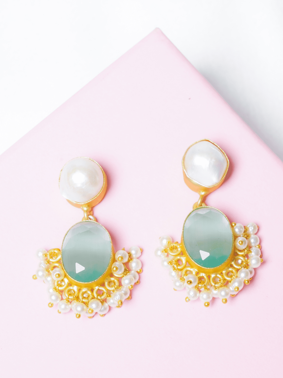 Pearl n Stone Danglers - QUEENS JEWELS