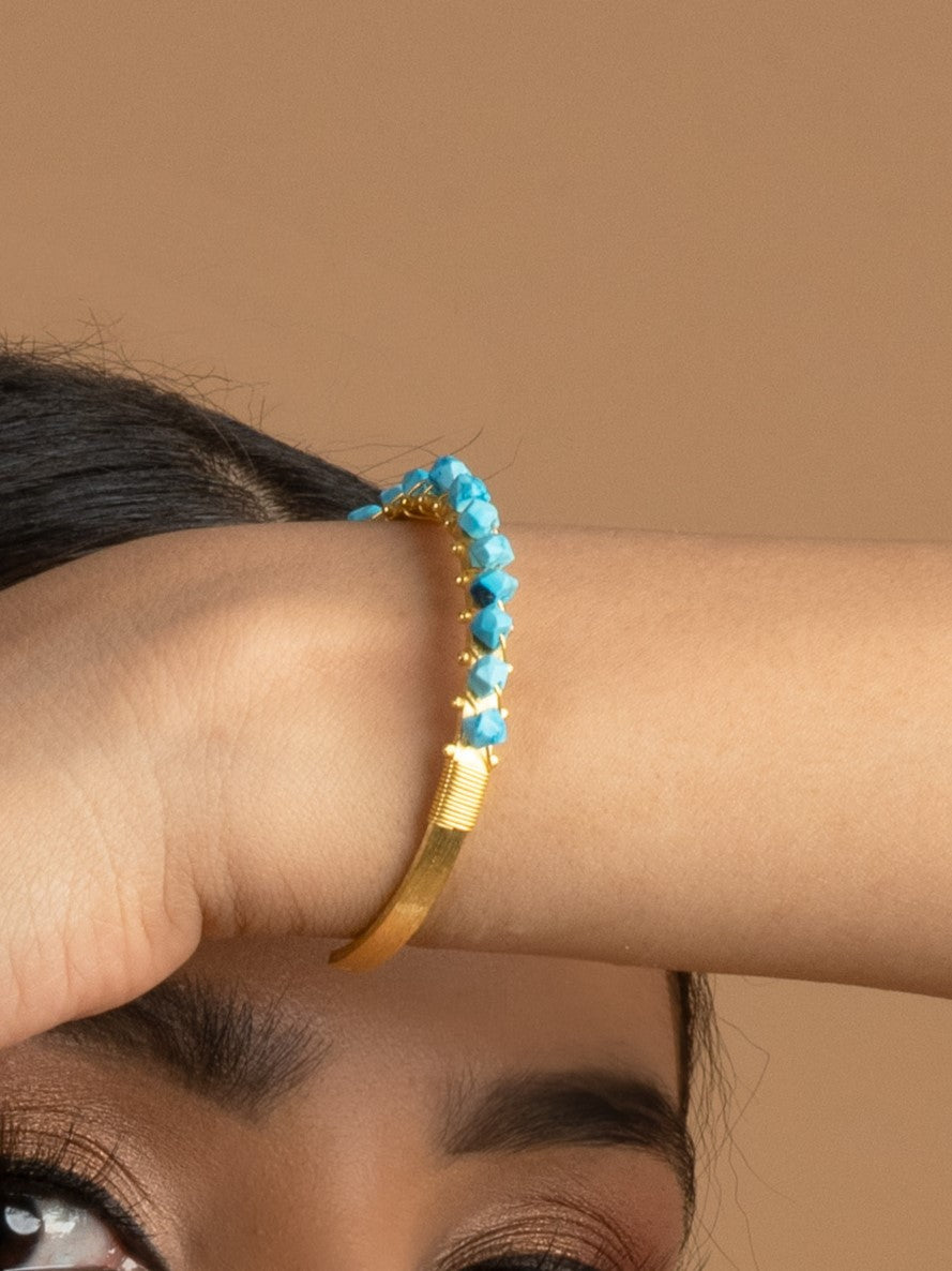Gold Plated Gemstone Handcuff - QUEENS JEWELS