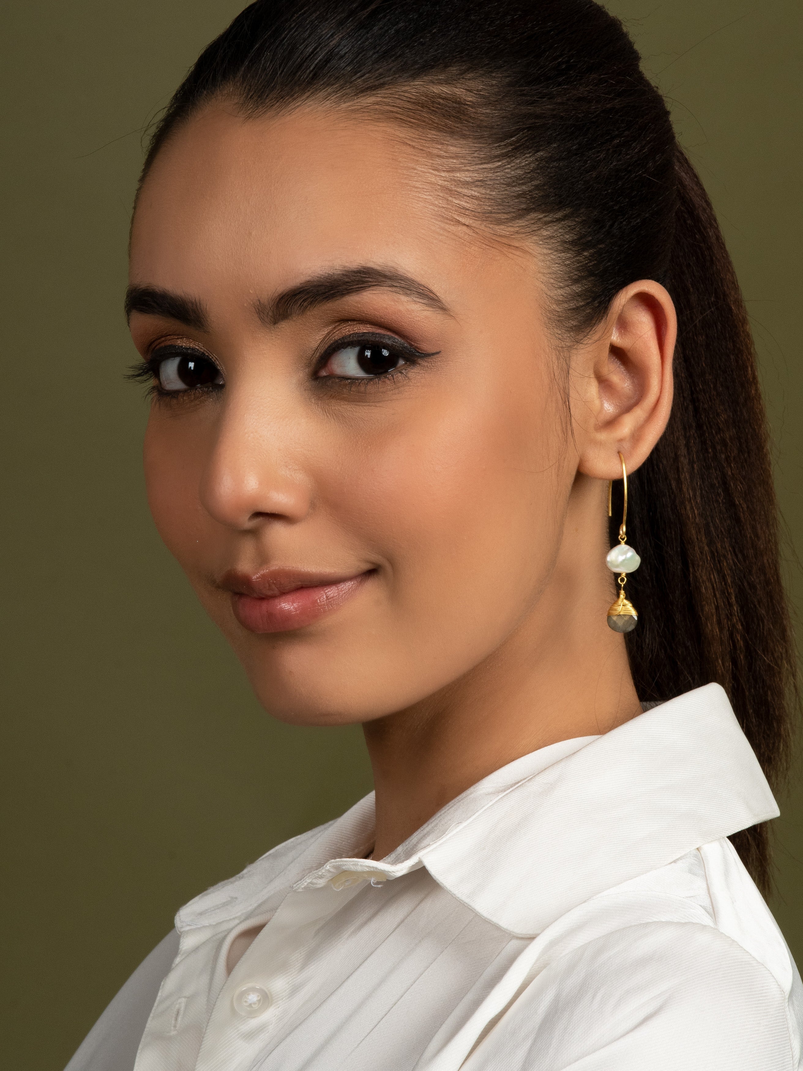Pearl & Gemstone Drop Danglers - QUEENS JEWELS