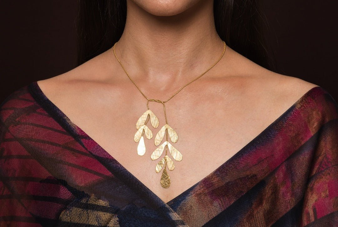 Ziya Gold Plated Leaf Necklace - QUEENS JEWELS