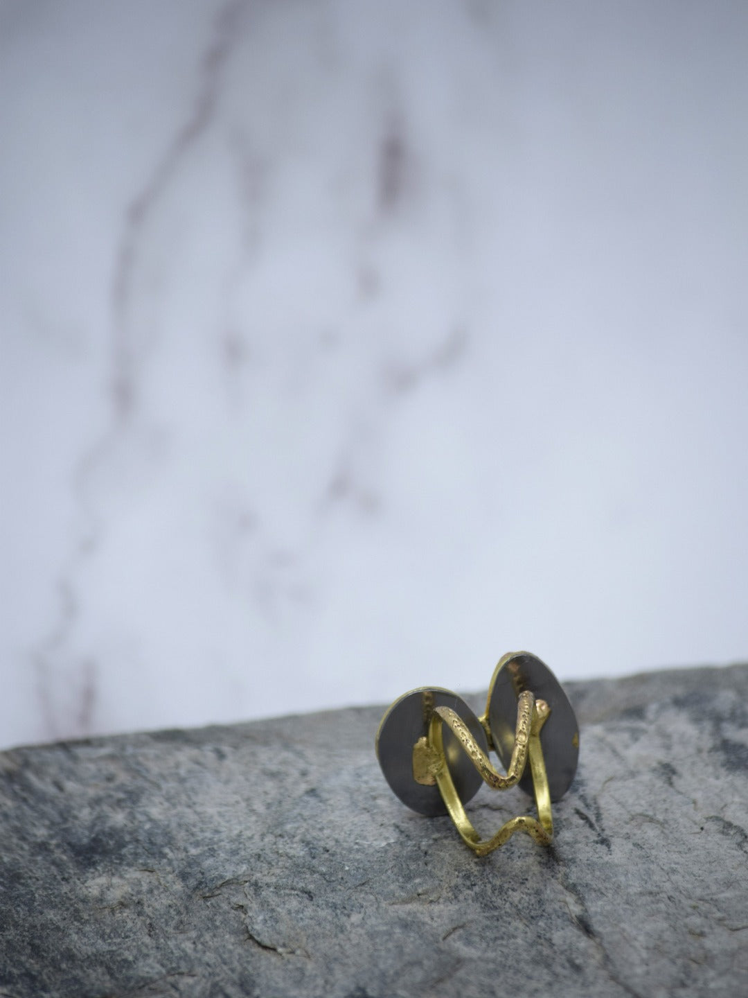 Dual Stone Labradorite Gold Plated Adjustable Ring - QUEENS JEWELS