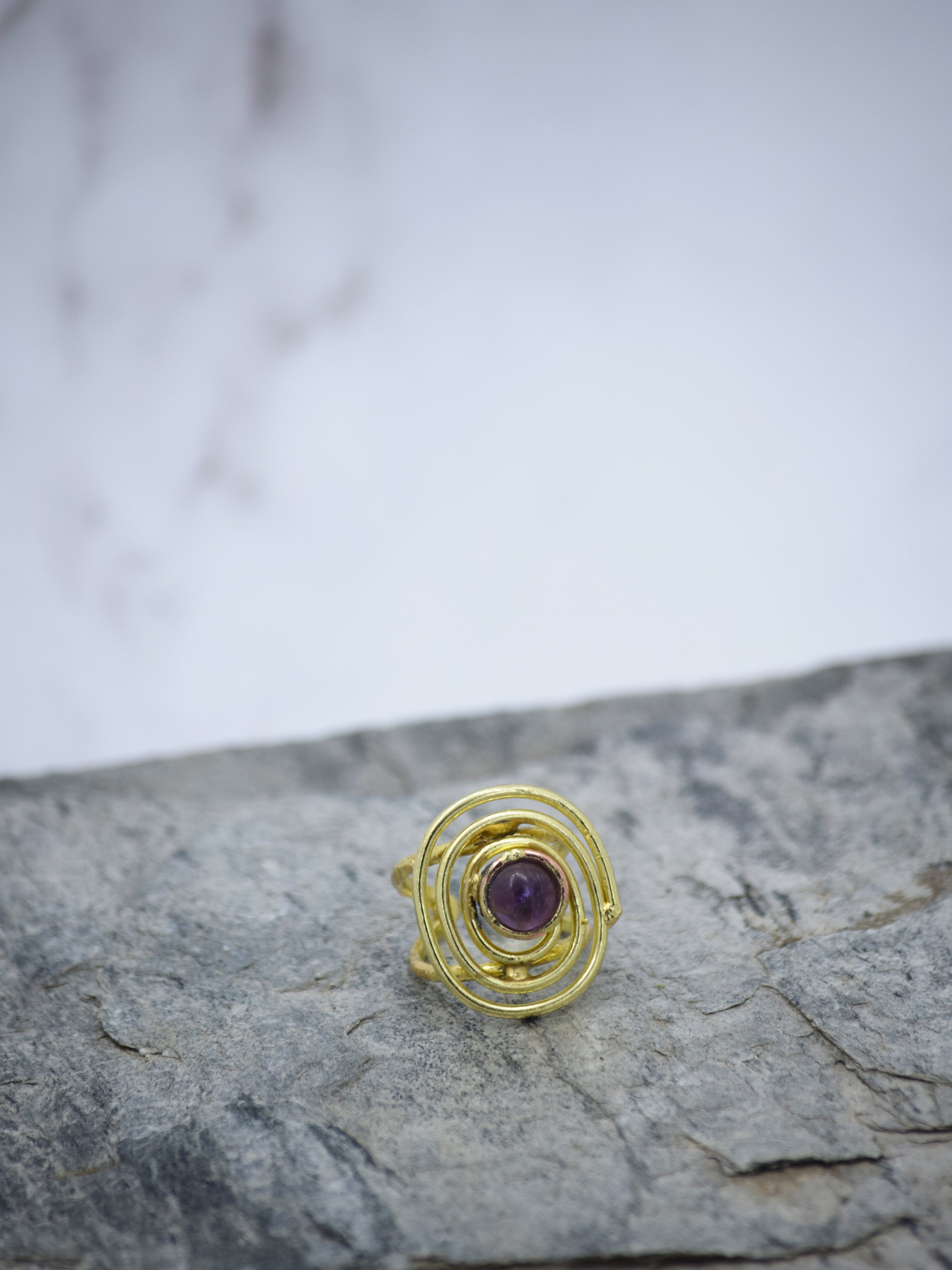 Spiral Shaped Semi Precious Stone Gold Plated Adjustable Ring - QUEENS JEWELS